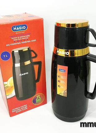 Термос magio mg-1050b зі скляною колбою, питний термос, термос для кави black