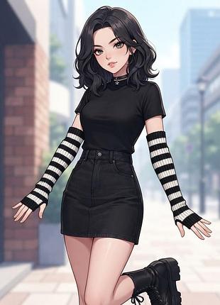 Мітенки смужка чорна біла 50 см довгі утеплені аніме jk gothic lolita