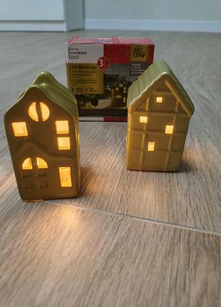 Світлодіодні керамічні будиночки livarno home (набір 2 шт.) — настільний новорічний декор із підсвічуванням