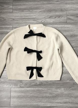 Молочний жіночий кардиган у рубчик h&m