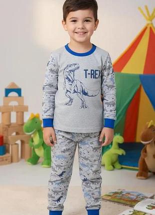 Дитяча тепла піжама для хлопчика з начосом (футер) "t-rex/ динозавр", сіра 104-110