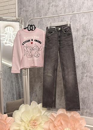 Комплект zara: джинси + лонгслів stitch & angel 🩷