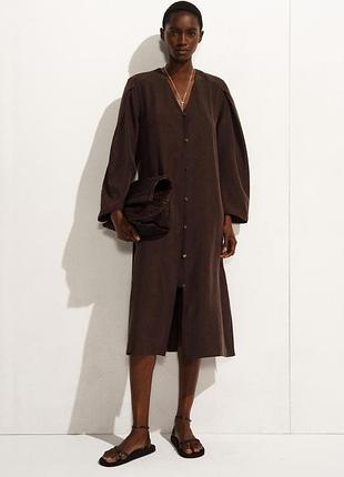 Льняное платье кардиган, накидка веж massimo dutti