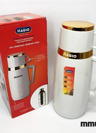 Термос magio mg-1050w со стеклянной колбой, хороший небольшой термос для питьевой воды white