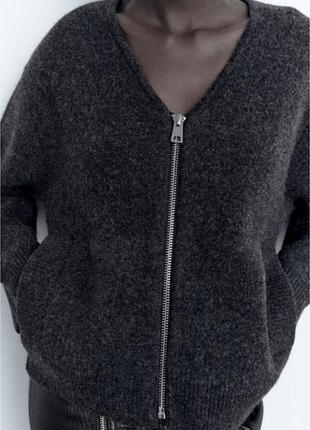 Кардиган на блискавці zara, 100% шерсть, s