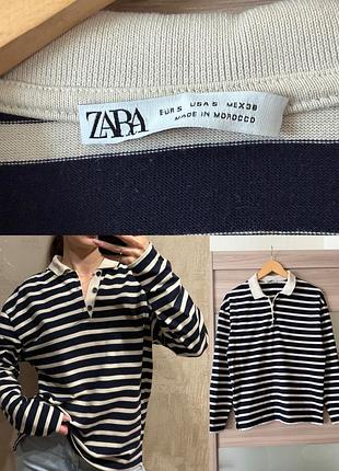 Оверзайз поло-лонгслів у смужку zara (100% бавовна)
