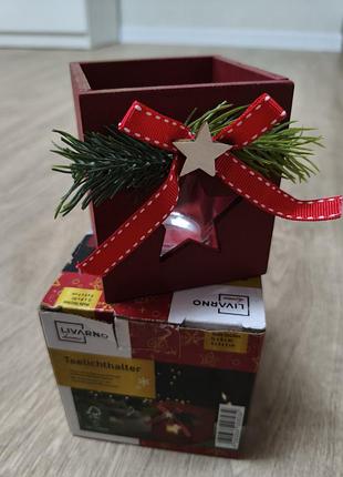 Декоративный новогодний подсвечник livarno home из древесины и стекла, 8х8х9 см