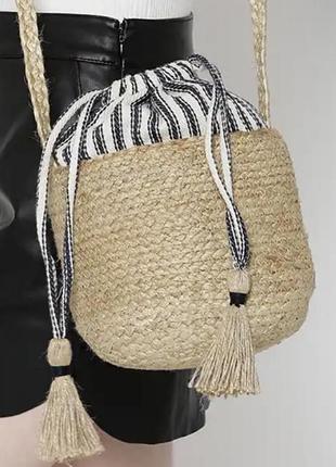 Accessorize сумка бочонок из джута бежевая на подкладке