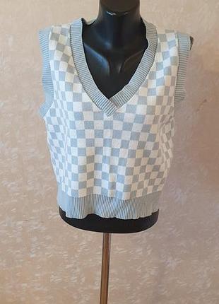 В'язана жилетка stradivarius у шахову клітинку (розмір s / eur 36)