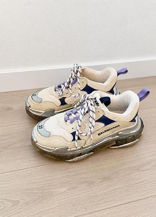 Кросівки жіночі balenciaga triple s, білі, сині, бузкові, розмір 37, довжина устілки 24-24.3 см
