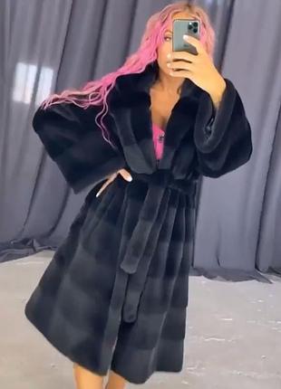 Шуба жіноча tissavel сіра двоколірна з еко-хутра під норку, розмір 46-48