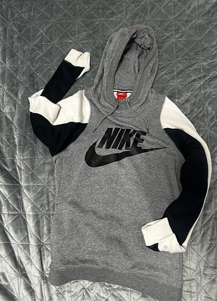 Спортивна кофта чоловіча nike сіра з чорно-білими рукавами