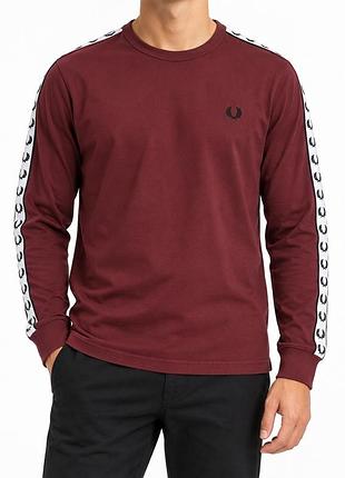 Лонгслів fred perry бордовий з лампасами та логотипами