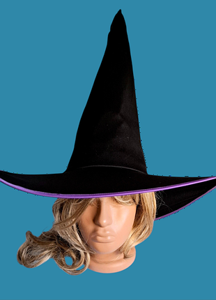 Капелюх великий трикотажний чорний карнавальний ковпак відьми halloween з фіолетовим віконцем