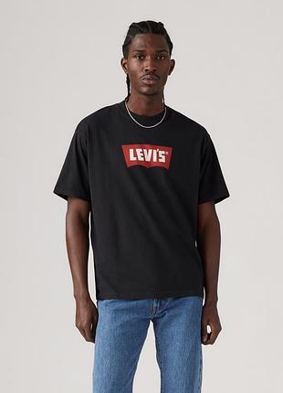 Мужская футболка levi's relaxed vintage batwing graphic 000ry0002 - черная с красным логотипом, 100% хлопок. оригинал.