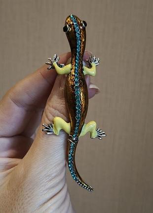 Необыкновенная 🦎 брошь ящерица с подвижным хвостиком, запечённая эмаль