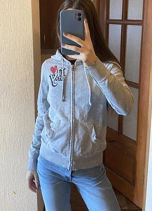 Сіра зіпка худі hilfiger denim y2k з лого new york кофта на замку толстовка