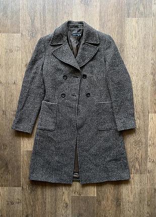 Шерстяне пальто massimo dutti ялинка міді класичне двобортне пальто сіро коричневе вовна