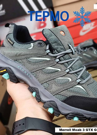 Женские термо кроссовки merrell moab 397x gore-tex серые с зеленым