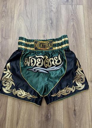 Спортивні шорти чоловічі muay thai чорні із зеленим l-xl