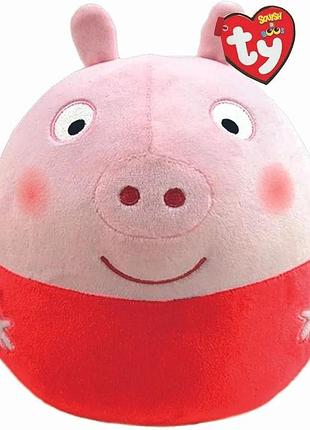 М'яка іграшка-подушка ty squish-a-boos свинка пеппа (peppa pig) 20 см, плюшева кругла свинка антистрес