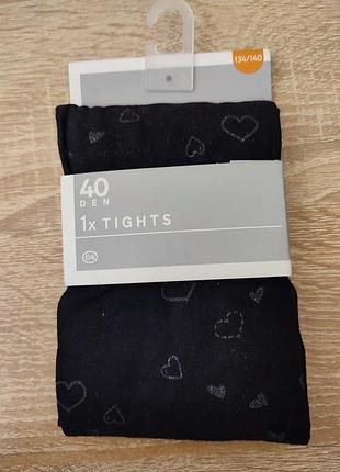 Детские колготки c&a 40 den с блестящими сердечками, рост 134-140 см
