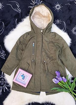Куртка парка хакі на хутрі демісезонна zara kids