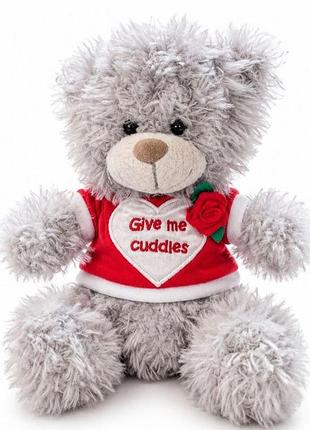 Мягкая игрушка мишка quality soft toys cuddles collection серый с сердцем give me cuddles, 22 см