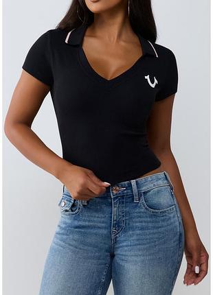 Нова чорна бавовняна еластична футболка поло true religion ribbed deep v graphic polo м 38 usa 🇺🇸