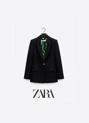 🖤 стильний чорний твідовий піджак zara / елегантний жакет з яскравою зеленою підкладкою, розмір м