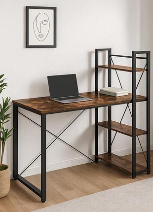 Компьютерный стол leobert devokoбоковыми полками в стиле loft коричневый для дома, квартиры и офиса, для современного интерьера