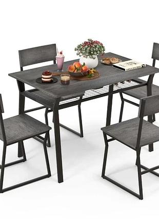 Обеденный комплект costway merax kc56612gr-12: стол 110×70 см и 4 стула, металл и дсп, серый loft, для сада, для террасы, для дома