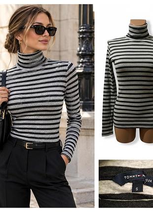 114. Tommy hilfiger, женский трикотажный гольф (водолазка) в серую и черную полоску, размер s.