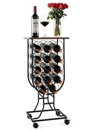 Стелаж винний costway mobile sommelier на коліщатках у формі келиха на 14 пляшок коричневий