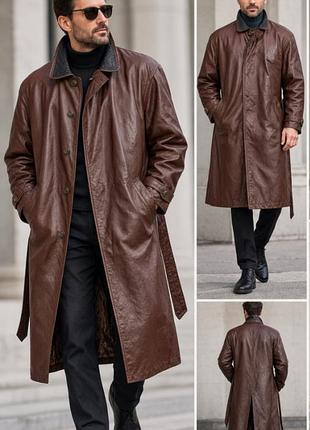 Кожаный плащ мужской винтаж bugatchi uomo (корея) — l / xl кожаное пальто утепленное