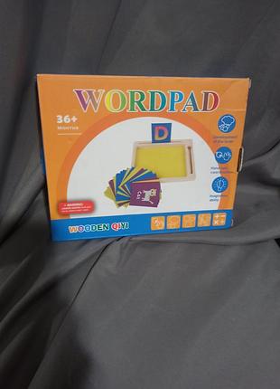 Развивающий детский набор wordpad (wooden qiyi) — деревянный сенсорный планшет для рисования песком и изучения букв, слов и цифр.
