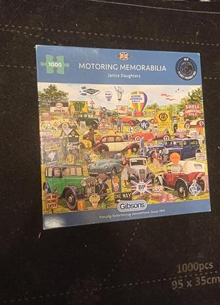 Пазл motoring memorabilia на 1000 деталей от британского бренда mibsons, созданный по иллюстрации художницы дженис дотерс (janice daughters)
