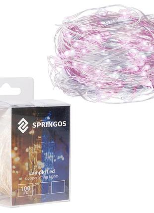 Гирлянда на батарейках springos 9.9 м 100 led cl0025 cold white/pink