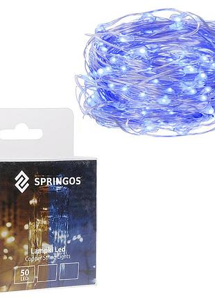 Гирлянда на батарейках springos 4.9 м 50 led cl0016 blue