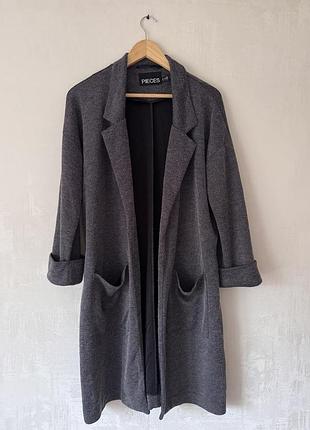 Теплий довгий кардиган-пальто pieces (розмір xl / 48-50) сірий меланж, оверсайз жакет / накидка
