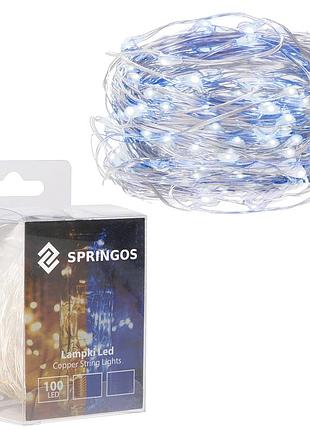 Гирлянда на батарейках springos 9.9 м 100 led cl0022 cold white/blue