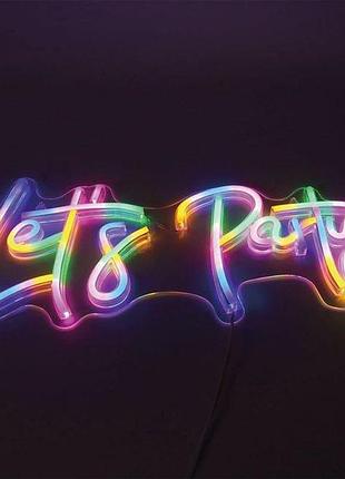 Светодиодная (led) неоновая вывеска "let's party", от usb, оранжевая, 40x17,5 см