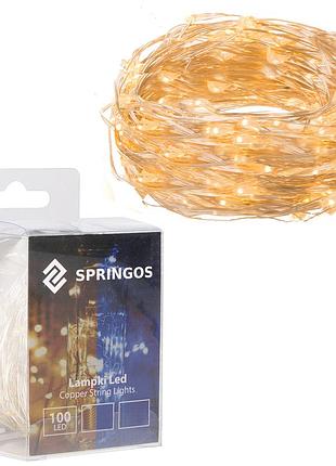 Гирлянда на батарейках springos 9.9 м 100 led cl0018 warm white
