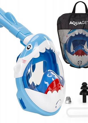 Полнолицевая детская маска для сноркелинга aquaget shark aq0009 sky blue