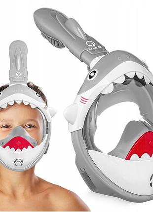 Маска для снорклинга tsunami shark полнолицевая, детская grey (p-5905973405447) лучшая цена с быстрой доставкой по украине