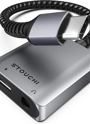 Адаптер stouchi usb-c 2 в 1 для навушників і зарядки з цап hi-res 30 вт сірий уцінка