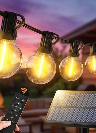Saeihgae - вулична гірлянда з сонячною панеллю 15 м, 20 led ламп g40 + 2 запасні, водонепроникна ip44, 3 режими