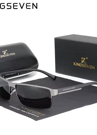 Брендовые мужские солнцезащитные поляризационные очки kingseven grey черное стекло, высший уровень защиты uv400