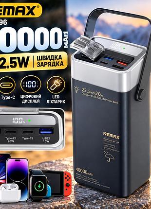 Павербанк remax rpp-596 40000 маг, 22.5 вт зі швидкою зарядкою, ліхтариком, 2 usb та 2 type-c, сірий
