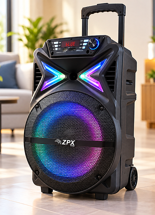 Портативная колонка zpx audio zx-7780 bt с микрофоном usb/bluetooth/fm/led/tws 350w + пульт дк